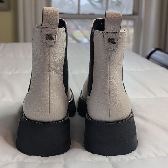 Karl Lagerfeld Size 9 Mayde Cream Leather And Rhinestone Trimmed Boots, NEW - Picture 7 of 14